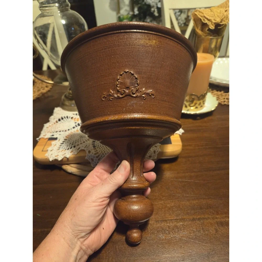 Vintage 1963 Syroco Inc. Wall Pocket Planter Sconce Faux Wood Finish Homco USA